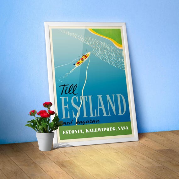 Estonia poster, 1930 — Retro travel poster, Vintage travel art print with Baltic sea and Scandinavia, retro travel wall decor