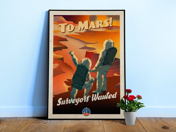 To Mars! — Vintage space poster, retro space art, propaganda poster, retrofuturism, retro sci-fi, Retro NASA poster