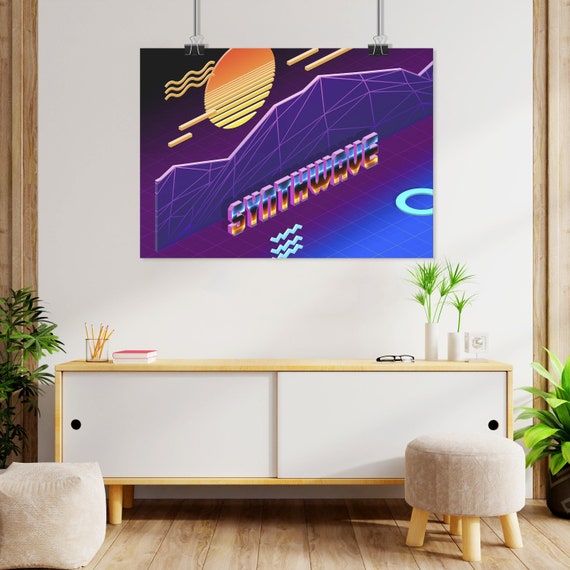 Isometric Synthwave: Sunset [synthwave/vaporwave/cyberpunk] — synthwave aesthetic poster, retrowave poster, neon poster