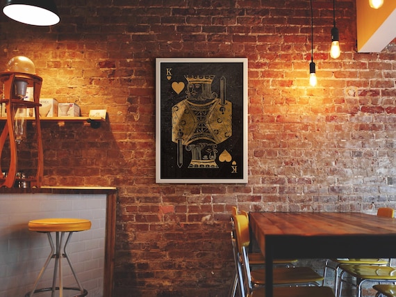 King of Hearts poker poster — Golden playing cards print, aesthetic wall art, gamer room decor, lucky you print, bar decor