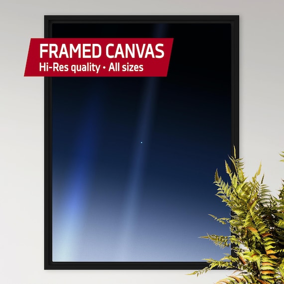 Pale Blue Dot ◾ Framed Canvas — NASA Voyager 1 Science Poster, Space Vector Art Wall Decor, 2020 Revision, NASA wall art