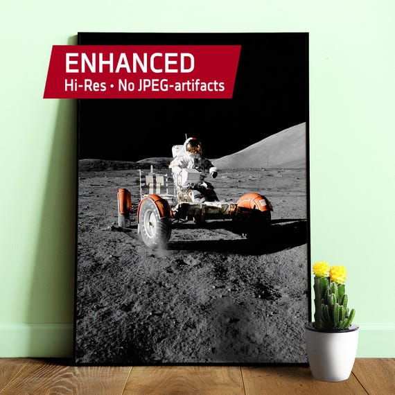 NASA Apollo 17: Lunar Roving Vehicle, 1972 — Space poster. Art photo print, Moon print, science wall decor, iconic space photo