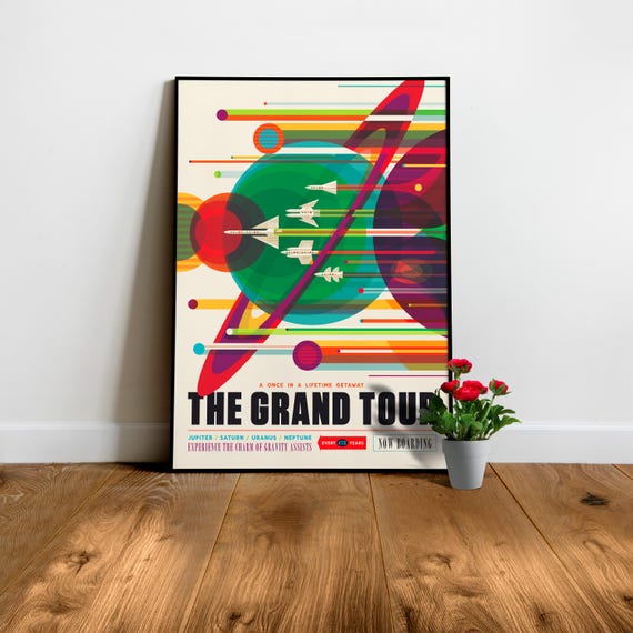 The Grand Tour: Jupiter, Saturn, Uranus, Neptune — retro 1950s space poster, NASA space travel art print , nerdy gift for him