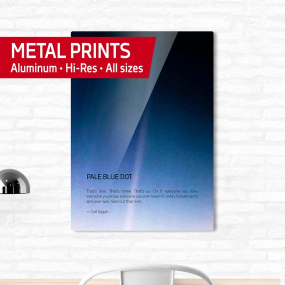 Pale Blue Dot metal wall art • Carl Sagan, Voyager 1 (2020 revision) with quote — Metal prints. Space poster, science poster, space photo