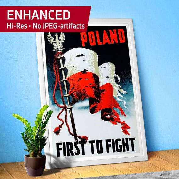 Vintage Poland Poster 1940 – “First to fight” Polish Army WW2 Art Print, Historical Independence & Patriotic Wall Decor