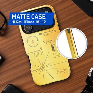 Disque d'or NASA Voyager 1 — Coque iPhone mate résistante (compatible iPhone 18/17/16/15/14/13/12), Coque spatiale pour iPhone, Poster spatial