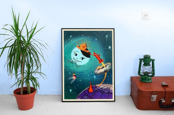 Sputnik 1 poster, 1957, USSR — Soviet vintage space poster, soviet space art, soviet retro print, propaganda poster, space print