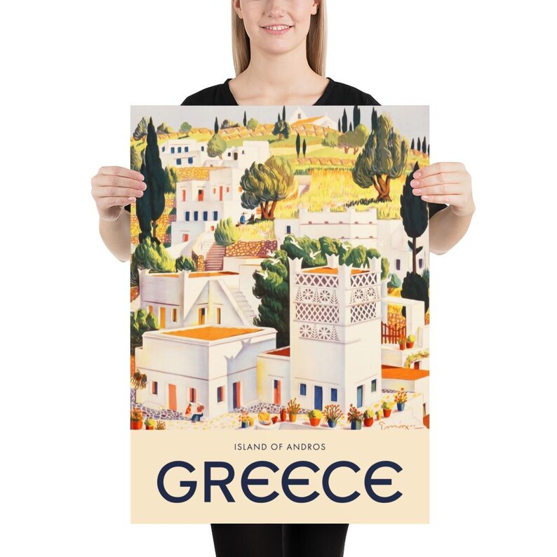 Greece, Andros, 1949 — retro vintage travel poster, retro travel art