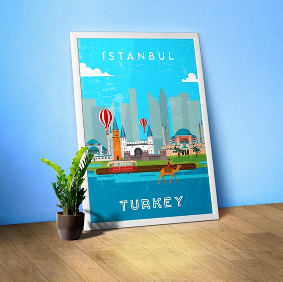 Istanbul, Turkey — Retro travel minimalist poster, retro travel art, retro travel wall art, vector art