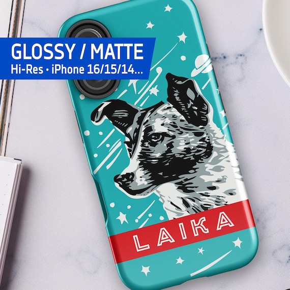 Laika Soviet Space Dog iPhone Case — Tough Case for iPhone (Glossy/Matte), 1960s Soviet Space Art, USSR Gift, Vintage Sci-Fi Phone Case