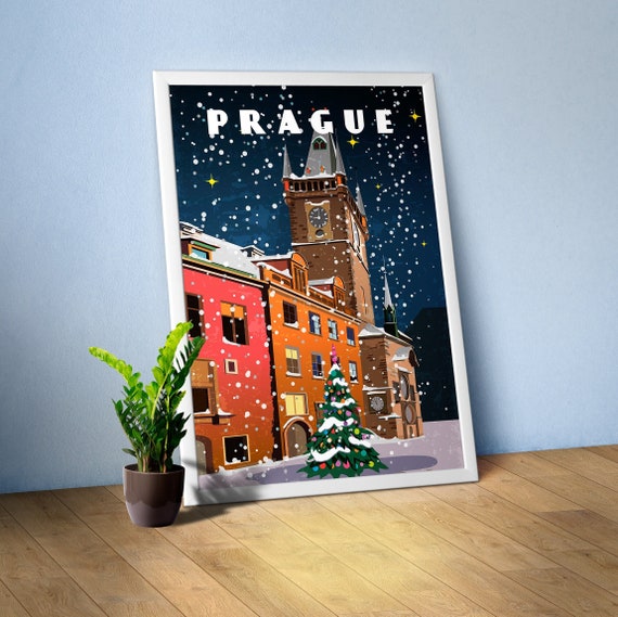 Prague, Czech — Retro travel minimalist poster, retro travel art, retro travel wall art, vector art