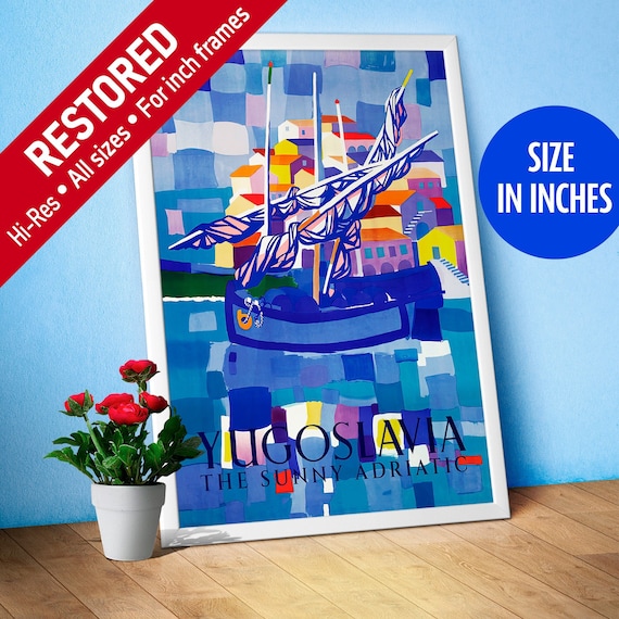 Yugoslavia, The sunny Adriatic (English version, 1953) — retro travel poster, vintage travel art, retro travel wall art [inches]