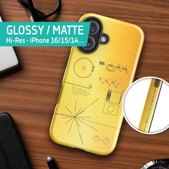 NASA Voyager 1 Golden Record  — Tough Case for iPhone 16/15/14 (Glossy/Matte), iPhone space case, Space poster