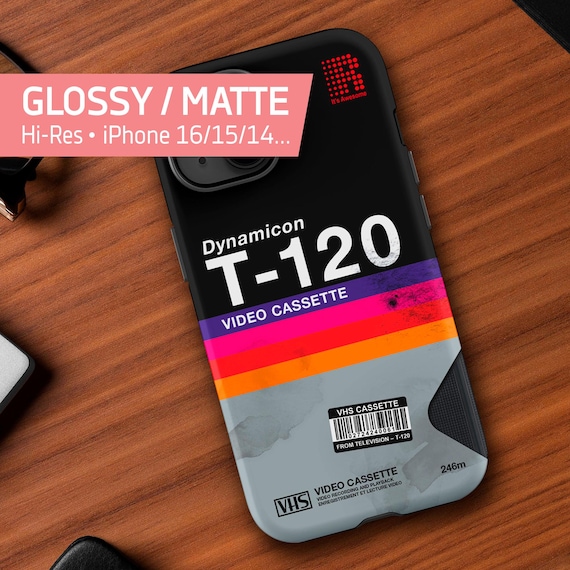VHS cassette case ◾ T-120 [retrowave/vaporwave] — Tough Case for iPhone 16/15/14/13 (Glossy/Matte). 80s iPhone case. Retro phone case