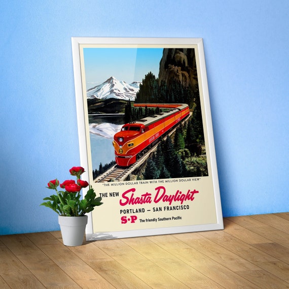 Shasta Daylight, USA, 1960s — retro train poster, vintage train art, train print, retro travel wall art