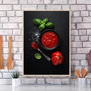 Tomato Basil Wall Art – Italian Food Print, Rustic Kitchen Decor, Spanish Cuisine Poster, Minimalist Cooking Aesthetic Artwork