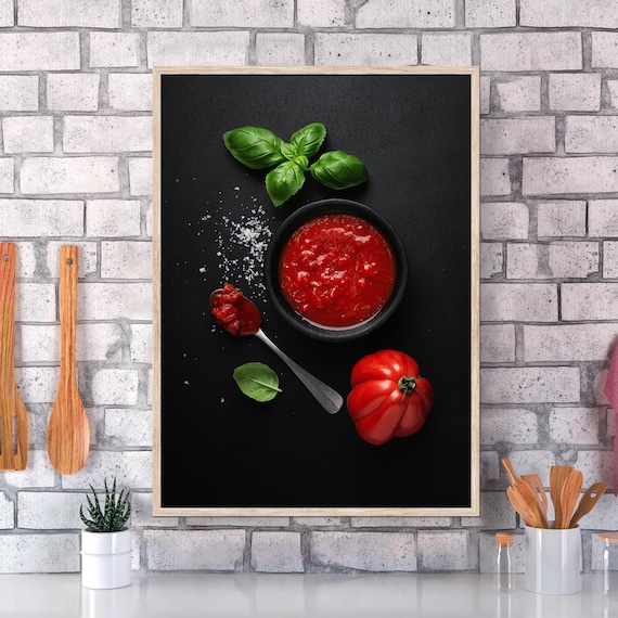 Tomato Basil Wall Art – Italian Food Print, Rustic Kitchen Decor, Spanish Cuisine Poster, Minimalist Cooking Aesthetic Artwork