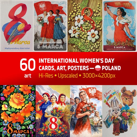 International Women’s Day Poland Retro Postcards – Vintage 8 March Polish Socialist Communist Art: Digital Download