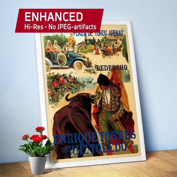 Bullfight in Pamplona, 1930s, Spain poster — Corrida retro travel poster. Vintage travel poster, Toreador print, Torero wall decor 1920s