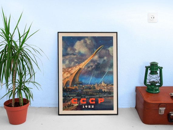 Soviet retro sci-fi, USSR 1952 — Soviet retro sci-fi poster, vintage soviet print, soviet space, soviet art, propaganda poster