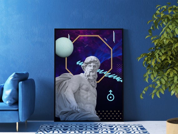Synthwave Gods and Planets: Uranus (lat. Caelus) [synthwave/vaporwave/retrowave/cyberpunk] — aesthetic poster, retrowave poster, neon poster