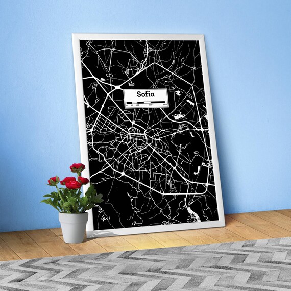 Sofia, Bulgaria City Map Poster — Bulgaria print, Black White wall decor ∎ Hand Drawn Street Map, Modern Urban wall art, Travel Gift