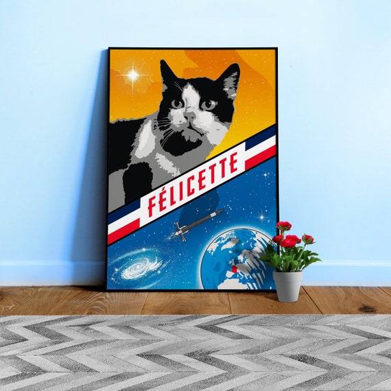 Felicette, First cat in space, France, 1963 — Vintage space poster, retro space art, propaganda poster, retrofuturism, retro sci-fi