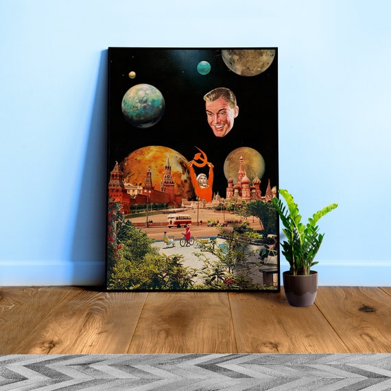 Soviet space, 1950s collage — space vintage retro collage art, 50s futuristic sci-fi collage, surreal collage art, Soviet poster