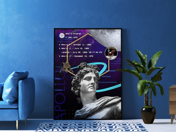 NASA Apollo program Poster – Retro space program wall art, synthwave space print, vaporwave decor, sci-fi poster, 80s neon aesthetic