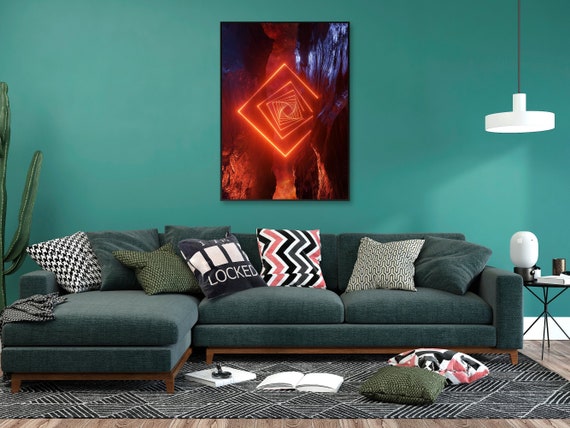 Neon landscape: Squares #2 red [synthwave/vaporwave/cyberpunk] — space aesthetic poster, retrowave poster, vaporwave poster, neon poster