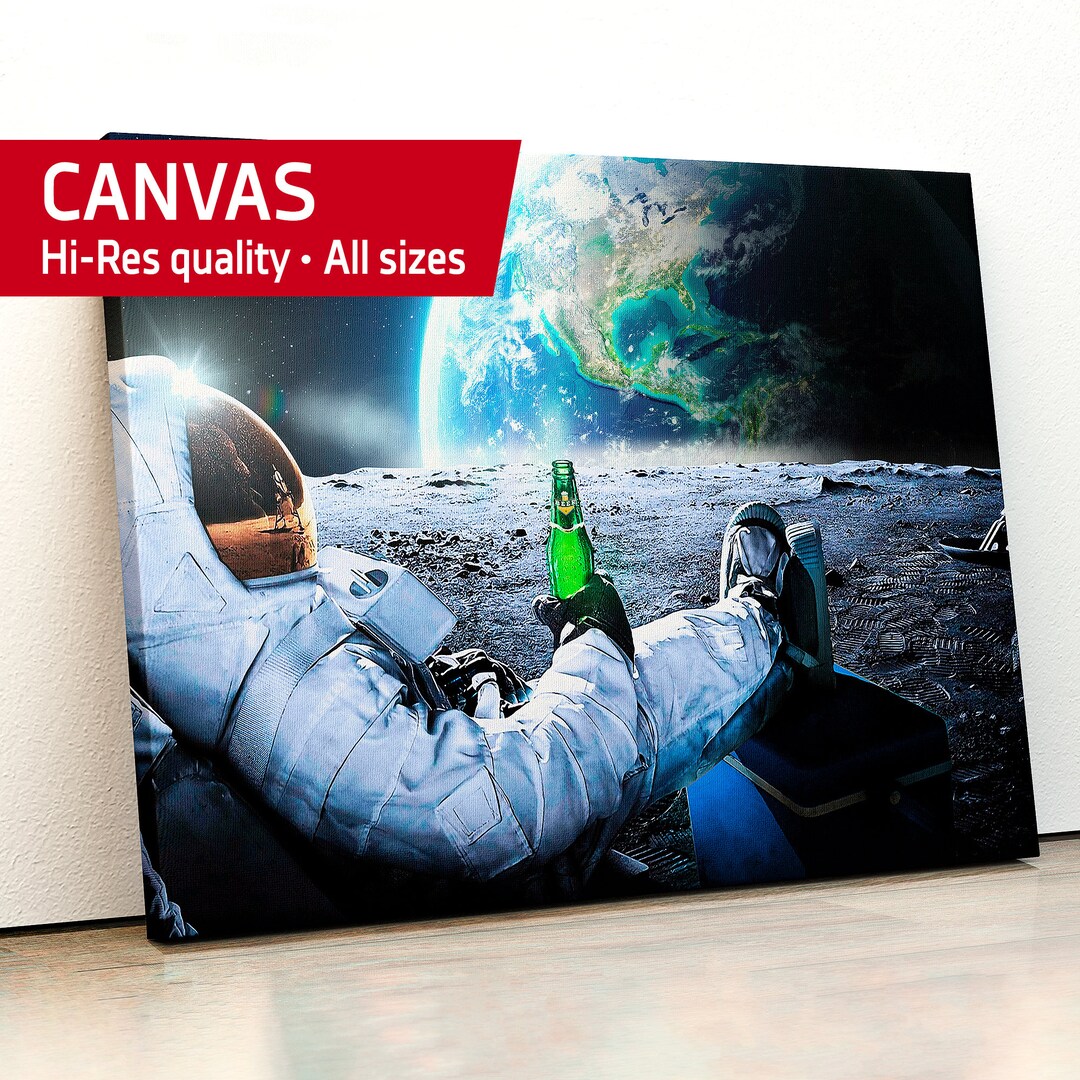 Astronaut on the Moon With Beer — Canvas. Space Art, Space Poster ...