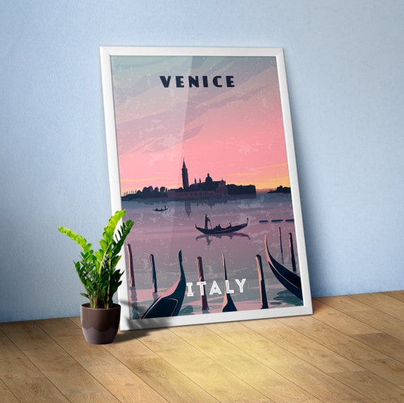 Venice, Italy — Retro travel minimalist poster, retro travel art, retro travel wall art, vector art