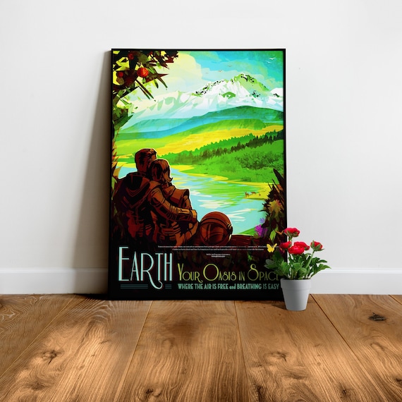 Our home Earth — Retro space poster, Vintage space art print 1950s, retro sci-fi wall decor 1960s, nerdy gift for him