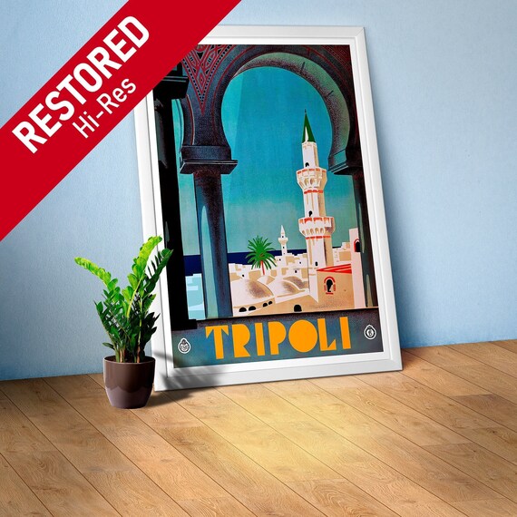 Tripoli, Libya 1930s — Retro vintage travel poster, retro travel art, vintage travel print, art deco poster