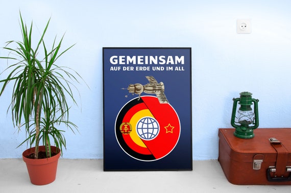 GDR/DDR and USSR in space, 1970s — Soviet vintage space poster, retro soviet art, soviet space, propaganda poster