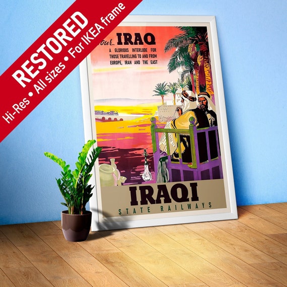 Iraq Railways, Baghdad, Iraq, Middle East. 1930s — retro vintage travel poster, retro travel art, retro travel wall art