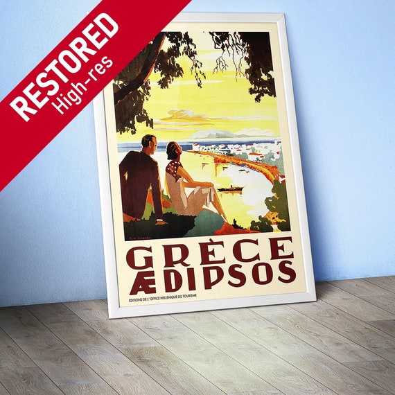 Greece, Edipsos, 1934 — retro vintage travel poster, retro travel art, retro travel wall art