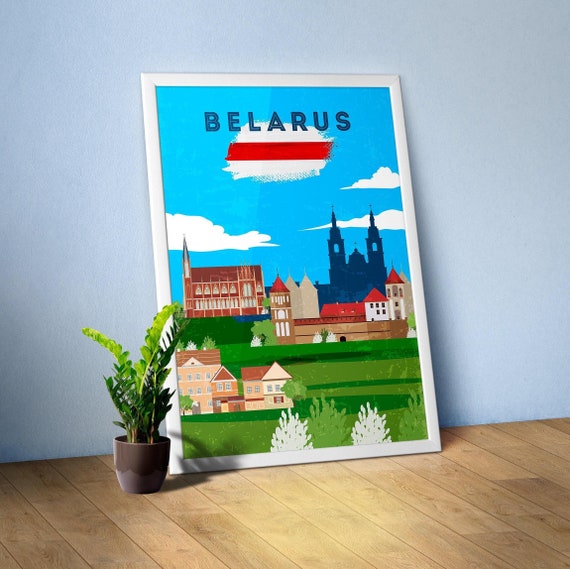 Belarus, Minsk — Retro travel minimalist poster, retro travel art, retro travel wall art, vector art