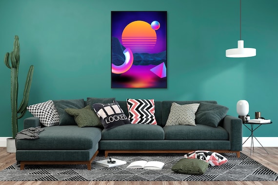 Neon, geometric figures [synthwave/vaporwave/cyberpunk] — anime poster, aesthetic poster, space art print, video game poster, neon light