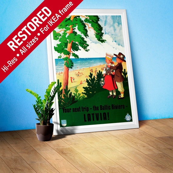 Latvia retro poster, 1930 — retro vintage travel poster, retro travel art, retro travel wall art