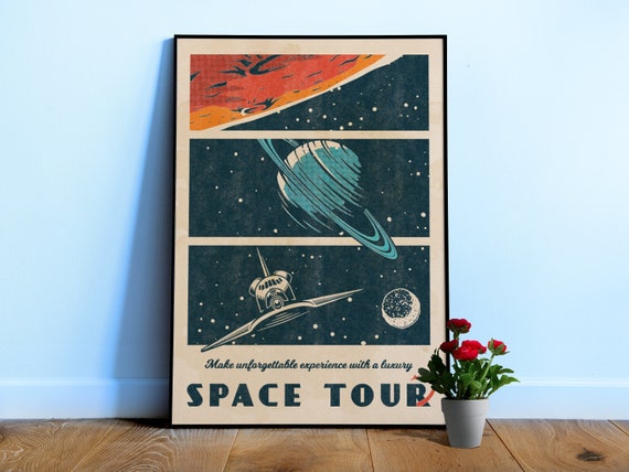 Space Tour — Vintage space poster, retro space art, propaganda poster, retrofuturism art, retro sci-fi print