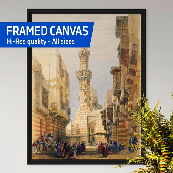 Mosque Boulak, Cairo, Egypt 1838 — Framed canvas, David Roberts • Cairo Wall Poster, Islamic Street Art, Vintage Travel Painting, Egypt Art