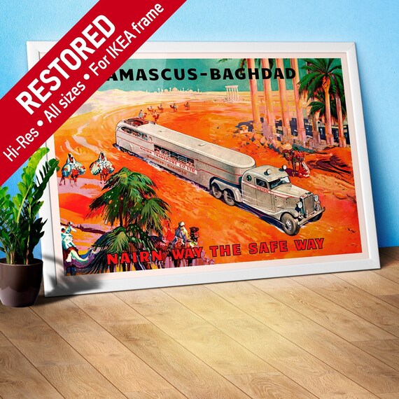 Damascus, Baghdad - Nairn transport Co. Syria. Iraq, 1935 — retro vintage travel poster, retro travel art, retro travel wall art