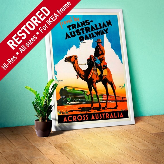 Travel by Trans-Australian Railway across Australia, 1933 — retro vintage travel poster, retro travel art, retro travel wall art