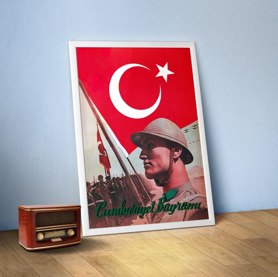 Cumhuriyet Bayramı / Republic Day, Turkey, 1950s — Turkish vintage poster, Mustafa Kemal Ataturk poster, propaganda poster