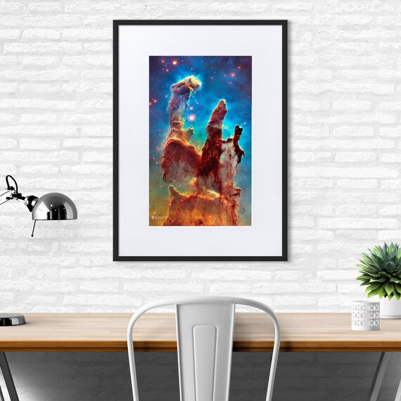 The Pillars of Creation. Eagle Nebula (M16, NGC 6611), NASA Hubble Space Telescope — Matte Paper Framed Poster With Mat. Space poster