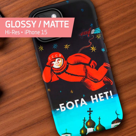 There's no god! 1960s. USSR. Soviet retro space poster — Tough Case for iPhone (iPhone 15 case. Glossy/Matte). Space iPhone case. Space case