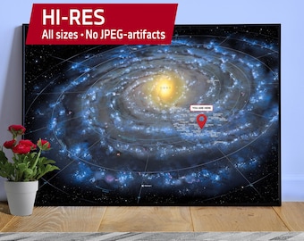 You are here: Milky Way galaxy map — Space poster. Science art print, Galactic map, Classroom poster, Nerdy gift for him