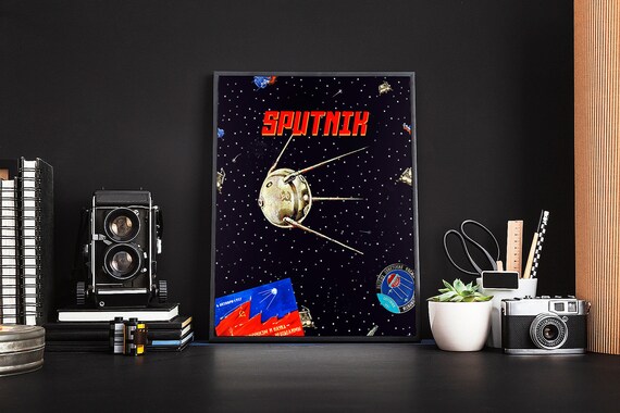 Sputnik: Gagarin space art [Sovietwave] — Soviet vintage space poster, propaganda poster, Soviet space