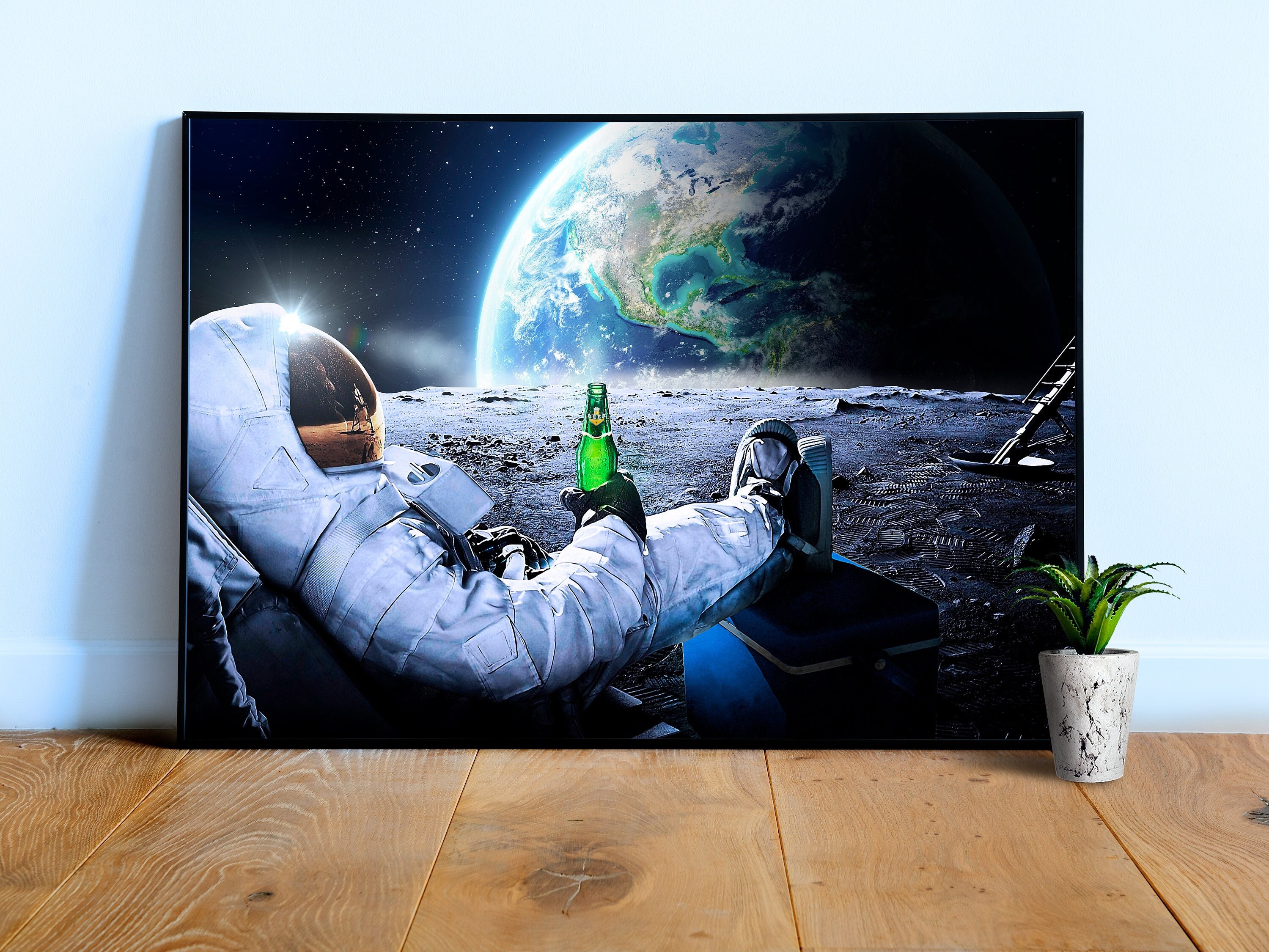 Astronaut on the Moon With Beer Space Poster Science - Etsy Canada